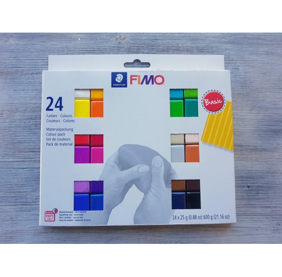 FIMO Basic oven-bake polymer clay, pack of 24 colours, 600 gr