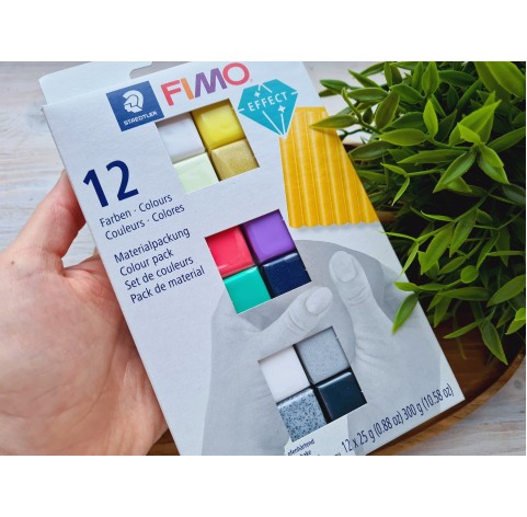 FIMO Effect, pack of 12 colors, 300g (10.58oz), oven-hardening polymer clay, STAEDTLER
