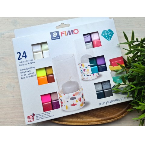 FIMO Effect, pack of 24 colors, 600g (21.16oz), oven-hardening polymer clay, STAEDTLER