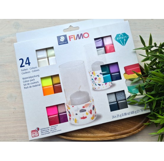 FIMO Effect, pack of 24 colors, 600g (21.16oz), oven-hardening polymer clay, STAEDTLER