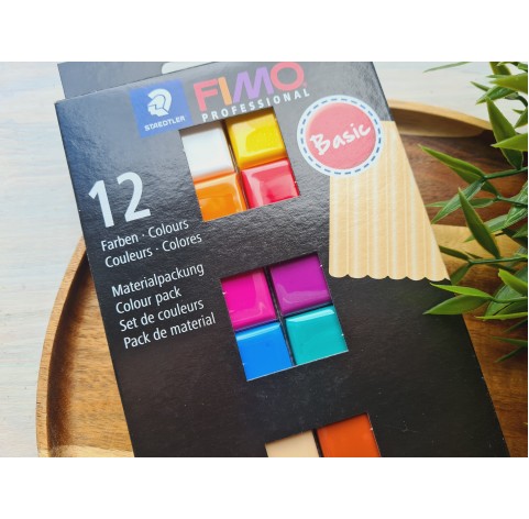 FIMO Professional, basic colors, pack of 12 colors, 300g (10.58oz), oven-hardening polymer clay, STAEDTLER