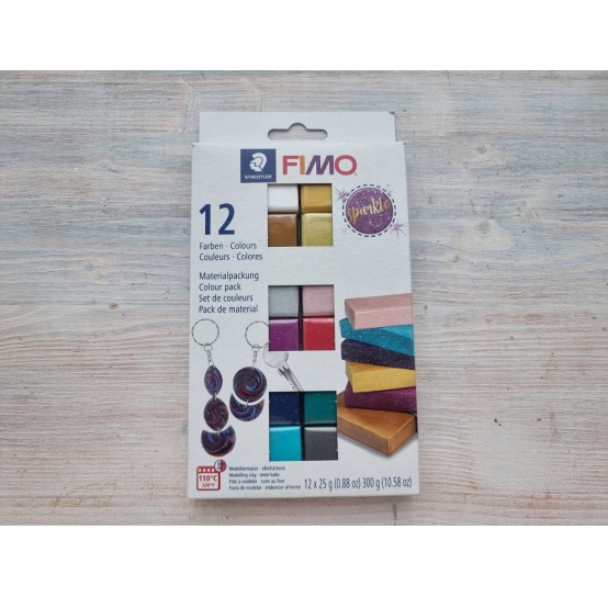 FIMO Sparkle oven-bake polymer clay, pack of 12 colours, 300 gr