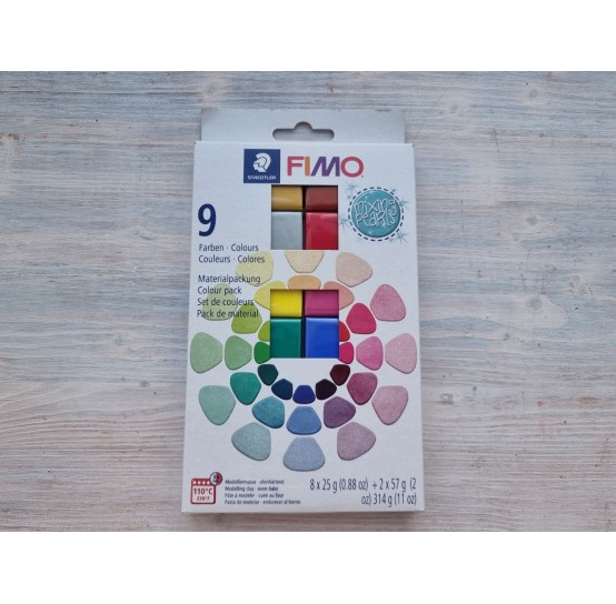 FIMO Effect oven-bake polymer clay, pack of 9 colours, mixing Pearls, 314 g (8x25g+2x57g)