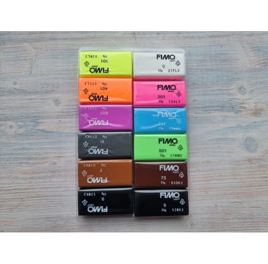 FIMO Neon oven-bake polymer clay, pack of 12 colours x 25 gr, 300 gr