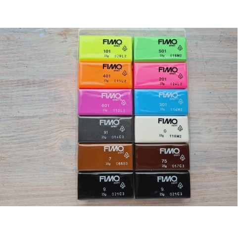 FIMO Neon, pack of 12 colors, 300g (10.58oz), oven-hardening polymer clay, STAEDTLER