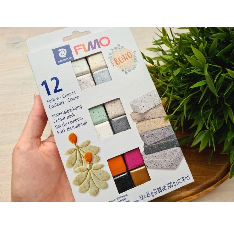 FIMO Boho, pack of 12 colors, 300g (10.58oz), oven-hardening polymer clay, STAEDTLER