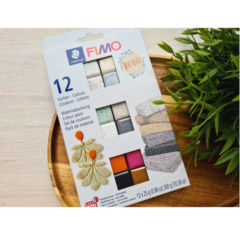 FIMO Boho, pack of 12 colors, 300g (10.58oz), oven-hardening polymer clay, STAEDTLER