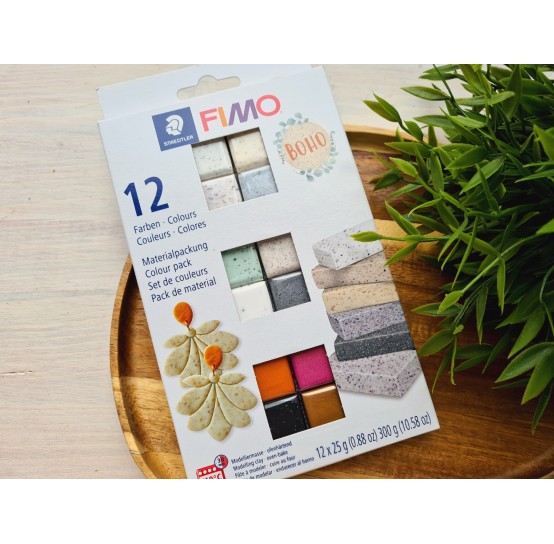 FIMO Boho, pack of 12 colors, 300g (10.58oz), oven-hardening polymer clay, STAEDTLER