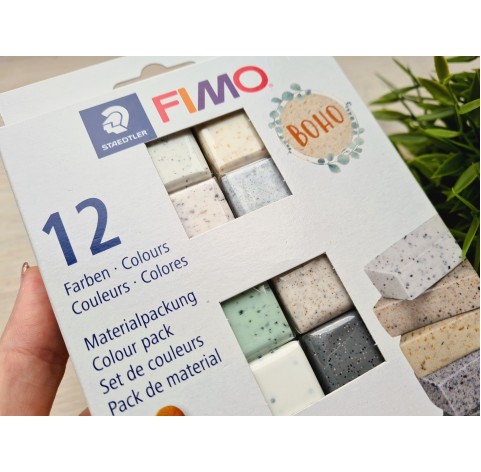 FIMO Boho, pack of 12 colors, 300g (10.58oz), oven-hardening polymer clay, STAEDTLER