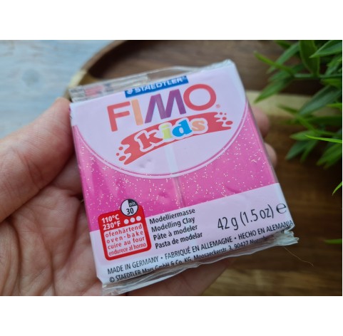 FIMO Kids, glitter fuchsia, Nr. 262, 42g (1.5oz), oven-hardening polymer clay, STAEDTLER