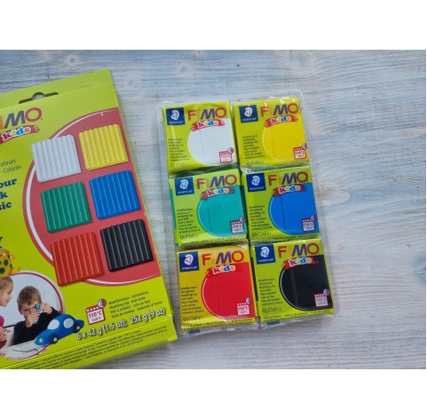 FIMO Kids oven-bake polymer clay, pack of 6 basic colours, 252 gr