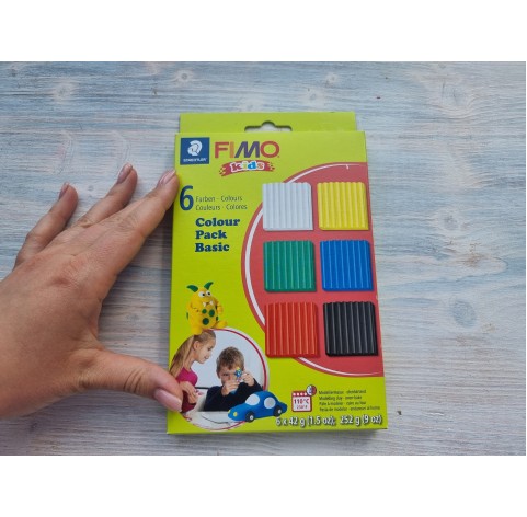 FIMO Kids oven-bake polymer clay, pack of 6 basic colours, 252 gr