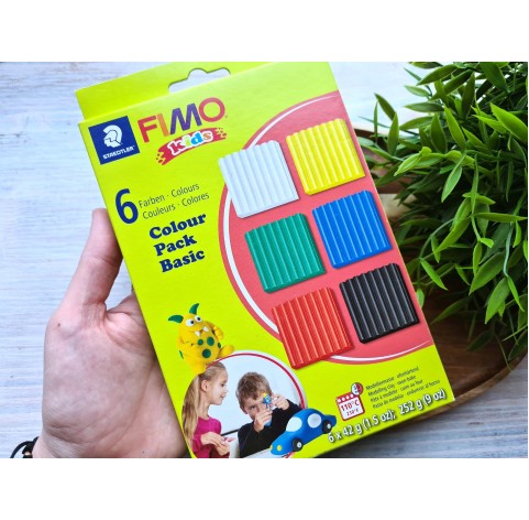 FIMO Kids, pack of 6 basic colors, 252g (9oz), oven-hardening polymer clay, STAEDTLER