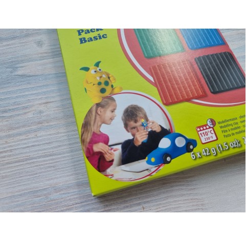 FIMO Kids oven-bake polymer clay, pack of 6 basic colours, 252 gr