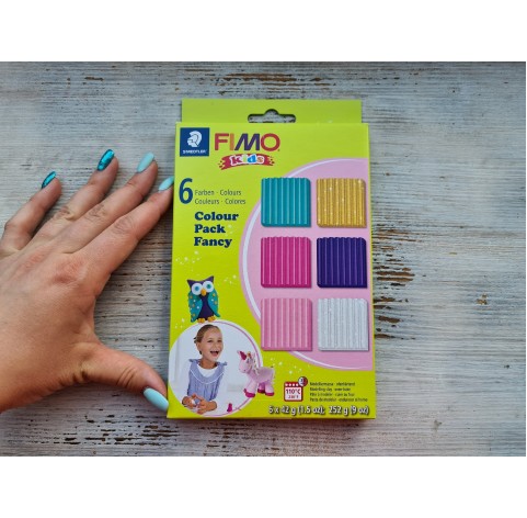 FIMO Kids oven-bake polymer clay, pack of 6 colours for girls, 252 gr