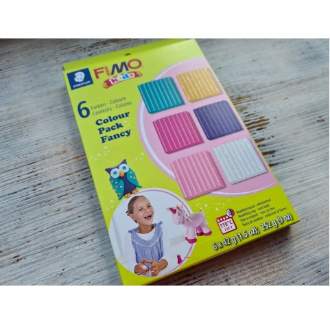 FIMO Kids oven-bake polymer clay, pack of 6 colours for girls, 252 gr