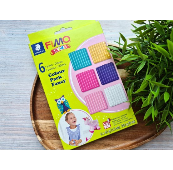 FIMO Kids, pack of 6 fancy colors, 252g (9oz), oven-hardening polymer clay, STAEDTLER