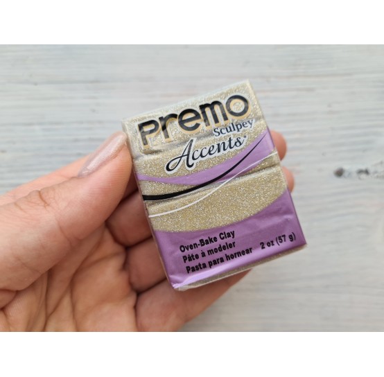 Sculpey Premo Accents oven-bake polymer clay, yellow gold glitter, Nr. 5147, 57 gr
