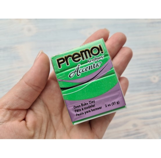 Sculpey Premo Accents oven-bake polymer clay, green glitter, Nr.5550, 57 gr