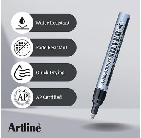 Artline 900XF Metallic Ink Marker, SILVER, 2.3MM