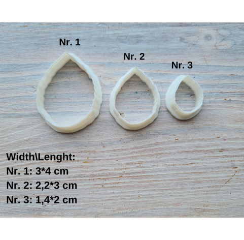 Silicone veiner, Leaf, style 3, ~ 3.6*4.6 cm + 3 cutters 3*4 cm, 2.2*3 cm, 1.4*2 cm, set or individually