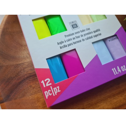 Sculpey Premo neon and Souffle pastel multipack, pack of 12 colors, 323g (11.4oz), oven-hardening polymer clay