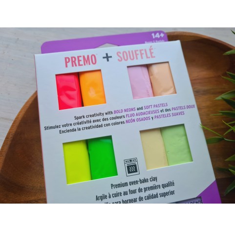 Sculpey Premo neon and Souffle pastel multipack, pack of 12 colors, 323g (11.4oz), oven-hardening polymer clay