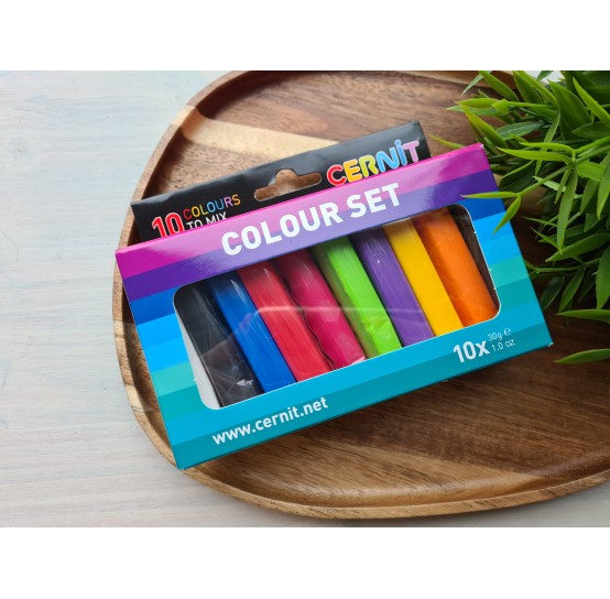Cernit Number One, pack of 10 colors, 300g (10.58oz), oven-hardening polymer clay