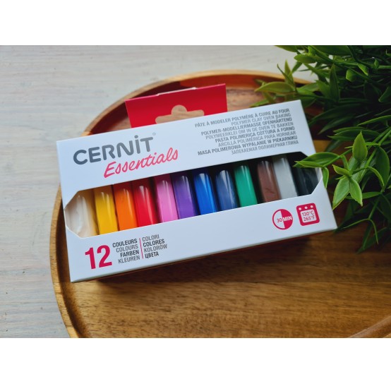 Cernit Essentials basic kit, pack of 12 colors, 300g (10.58oz), oven-hardening polymer clay