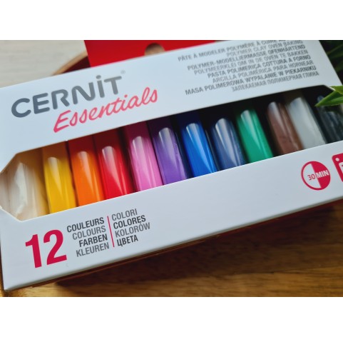 Cernit Essentials basic kit, pack of 12 colors, 300g (10.58oz), oven-hardening polymer clay