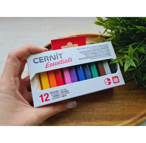 Cernit Essentials basic kit, pack of 12 colors, 300g (10.58oz), oven-hardening polymer clay