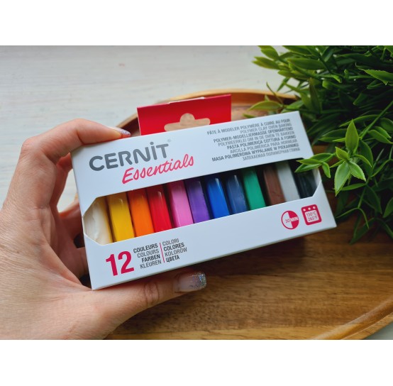 Cernit Essentials basic kit, pack of 12 colors, 300g (10.58oz), oven-hardening polymer clay