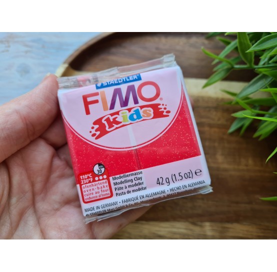 FIMO Kids, glitter red, Nr. 212, 42g (1.5oz), oven-hardening polymer clay, STAEDTLER