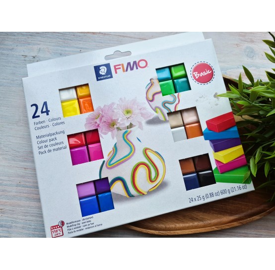 FIMO Basic, pack of 24 colors, 600g (21.16oz), oven-hardening polymer clay, STAEDTLER