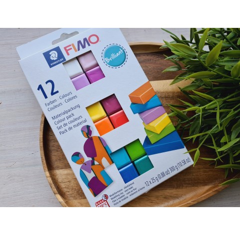 FIMO Brilliant pack of 12 colors, 300g (10.58oz), oven-hardening polymer clay, STAEDTLER