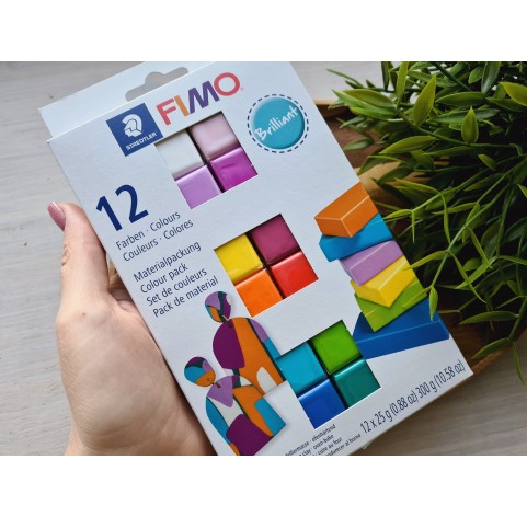 FIMO Brilliant pack of 12 colors, 300g (10.58oz), oven-hardening polymer clay, STAEDTLER