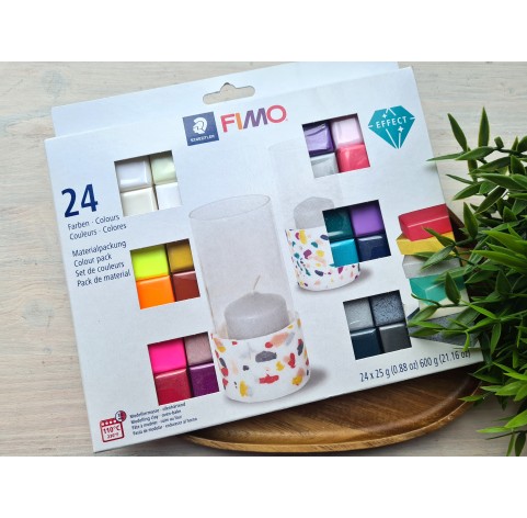 FIMO Effect, pack of 24 colors, 600g (21.16oz), oven-hardening polymer clay, STAEDTLER