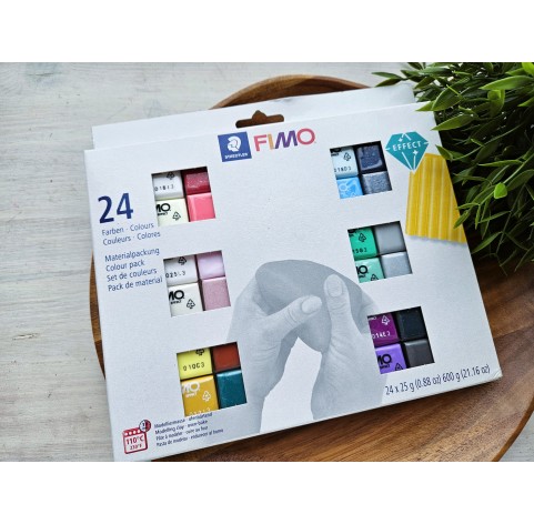 FIMO Effect, pack of 24 colors, 600g (21.16oz), oven-hardening polymer clay, STAEDTLER