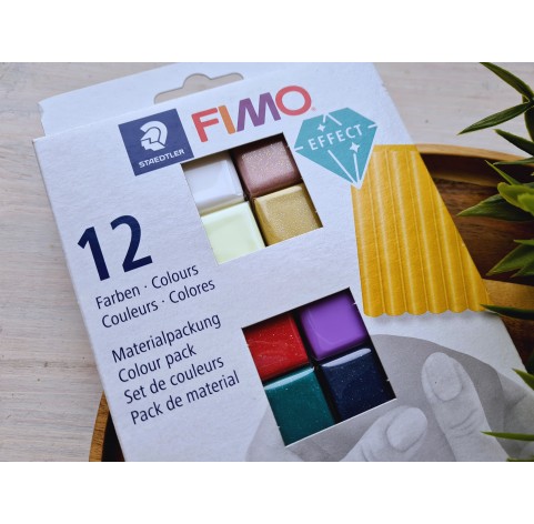 FIMO Effect, pack of 12 colors, 300g (10.58oz), oven-hardening polymer clay, STAEDTLER