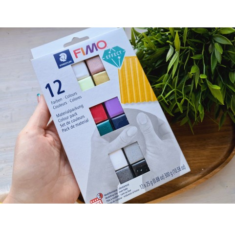 FIMO Effect, pack of 12 colors, 300g (10.58oz), oven-hardening polymer clay, STAEDTLER