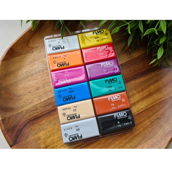 FIMO Professional, basic colors, pack of 12 colors, 300g (10.58oz), oven-hardening polymer clay, STAEDTLER