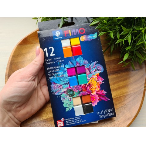 FIMO Professional, basic colors, pack of 12 colors, 300g (10.58oz), oven-hardening polymer clay, STAEDTLER