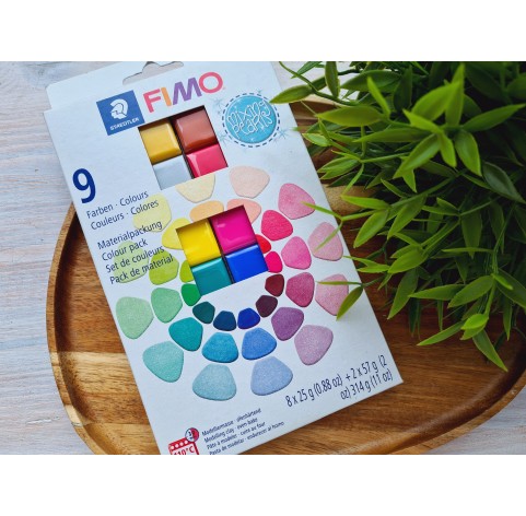 FIMO Mixing Pearls, pack of 9 colors, 314g (11oz), oven-hardening polymer clay, STAEDTLER