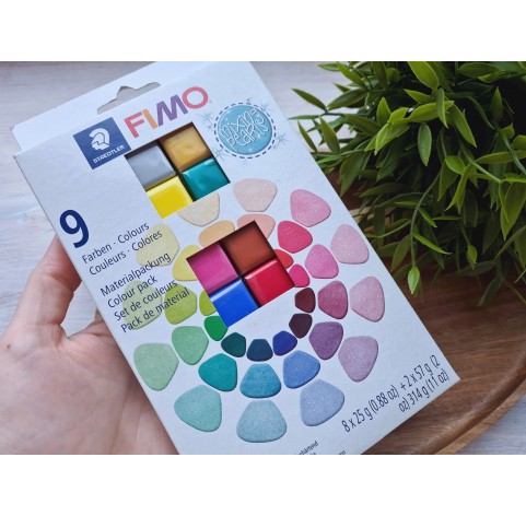 FIMO Mixing Pearls, pack of 9 colors, 314g (11oz), oven-hardening polymer clay, STAEDTLER