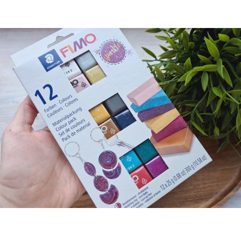 FIMO Sparkle, pack of 12 colors, 300g (10.58oz), oven-hardening polymer clay, STAEDTLER