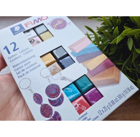 FIMO Sparkle, pack of 12 colors, 300g (10.58oz), oven-hardening polymer clay, STAEDTLER