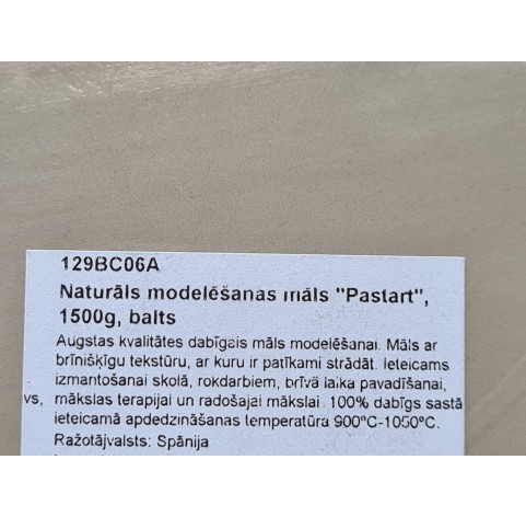Natural modeling clay Pastart, white, 1.500 kg
