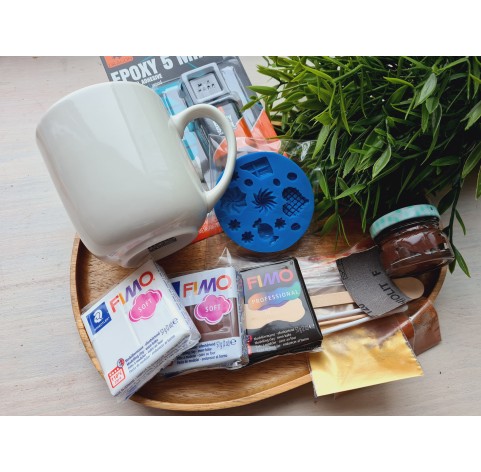 Creative set to decorate mug with polymer clay sweet decor with a free video master class