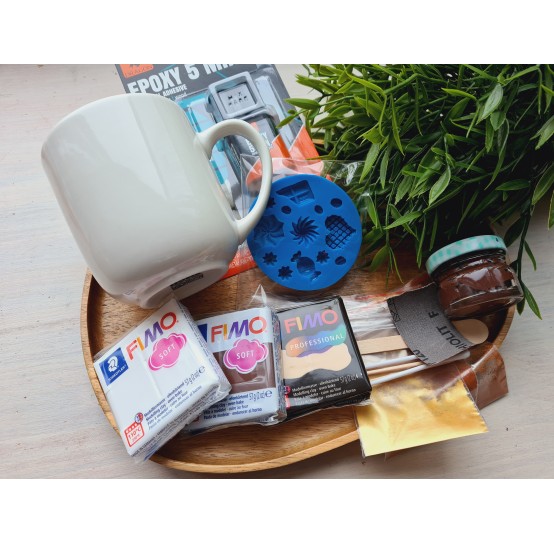 Creative set to decorate mug with polymer clay sweet decor with a free video master class