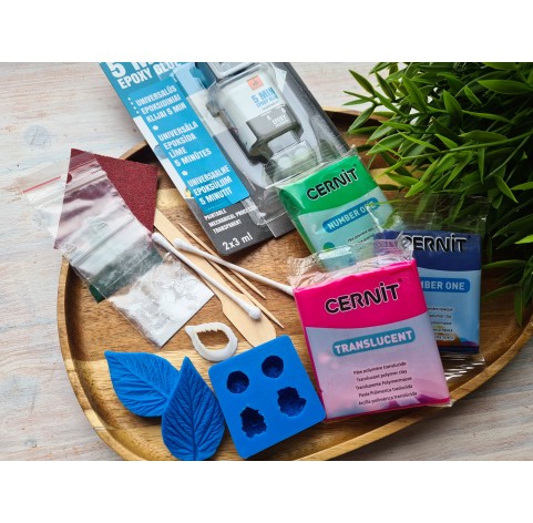 Creative set to decorate mug with polymer clay berries and leaves decor with a free video master class